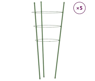 Garden Plant Supports with 3 Rings 5 pcs Green 29.5" Steel