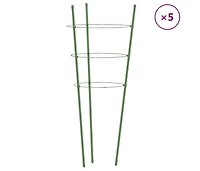 Garden Plant Supports with 3 Rings 5 pcs Green 29.5" Steel