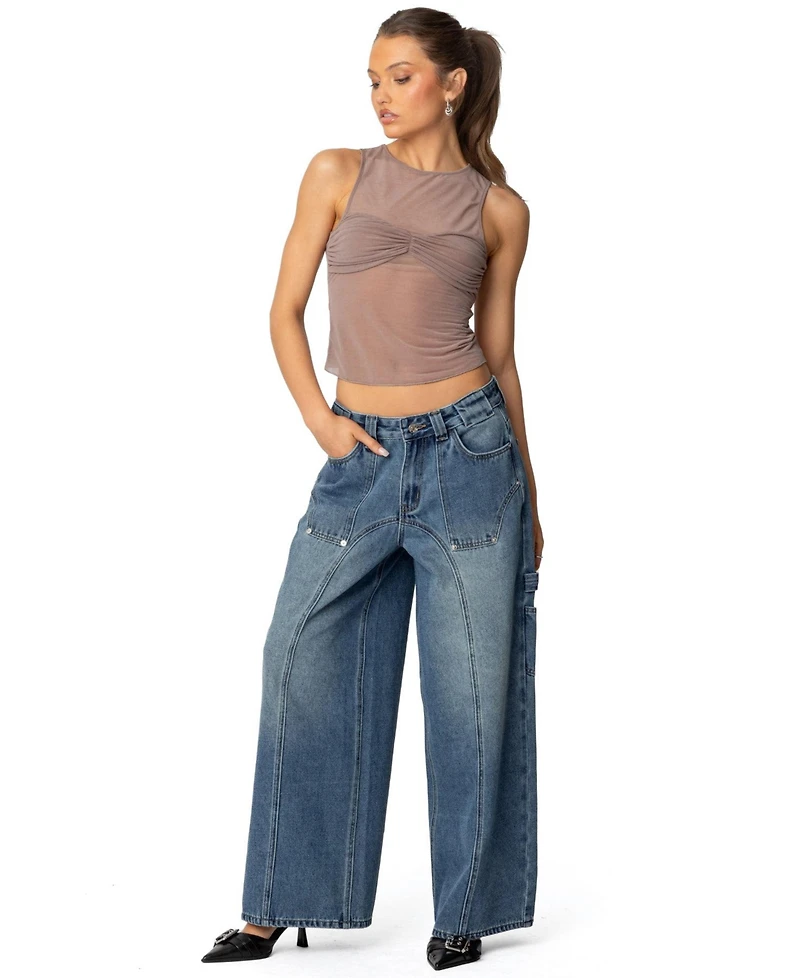 Edikted Womens Tal Baggy Low Rise Carpenter Jeans
