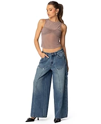 Edikted Womens Tal Baggy Low Rise Carpenter Jeans