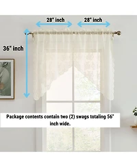 Hlc.me Jolene Floral Rod Pocket Lace Short Cafe Swags for Small Windows - 28 x 36 Inch Length ( Swags