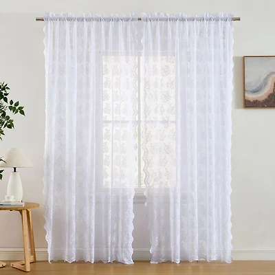 Hlc.me Jolene Floral Soft Decorative Lace Semi Sheer Light Filtering Rod Pocket Window Treatment Curtain Panels