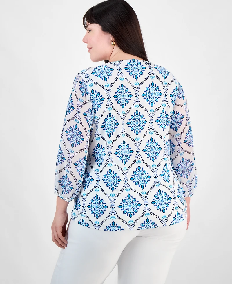 Jm Collection Plus Embellished V-Neck 3/4-Sleeve Top, Exclusively at Macy's
