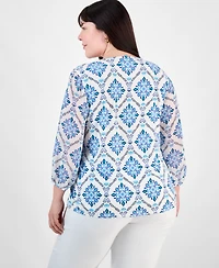 Jm Collection Plus Embellished V-Neck 3/4-Sleeve Top, Exclusively at Macy's