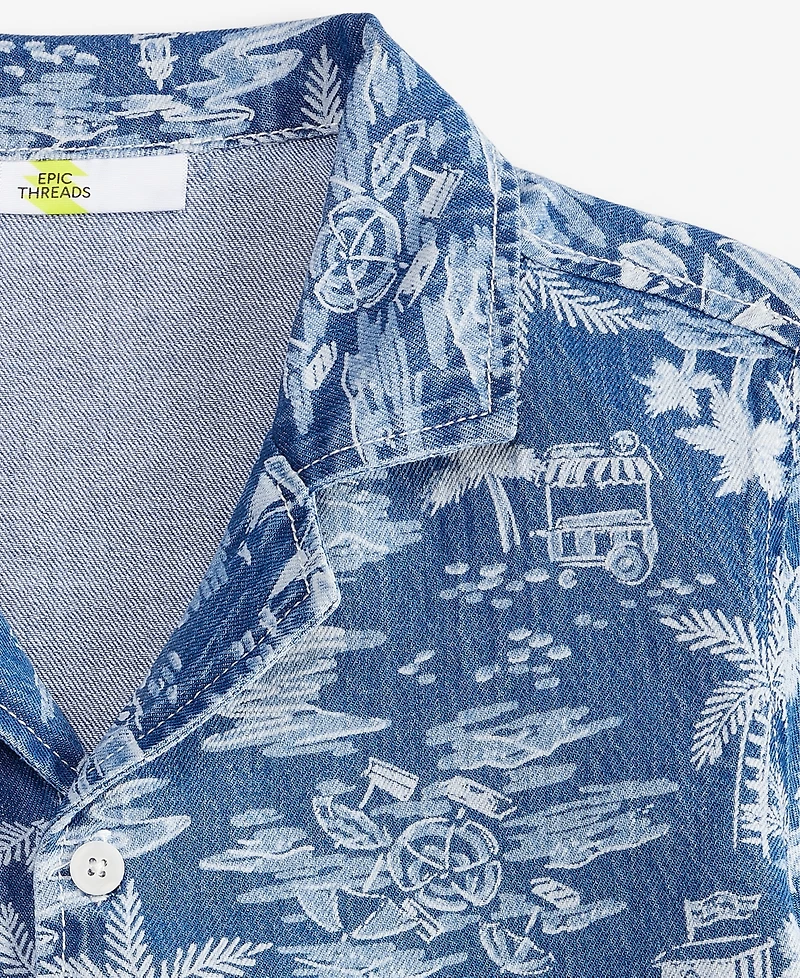 Epic Threads Little & Big Boys Short-Sleeve Cotton Denim Printed Shirt, Created for Macy's