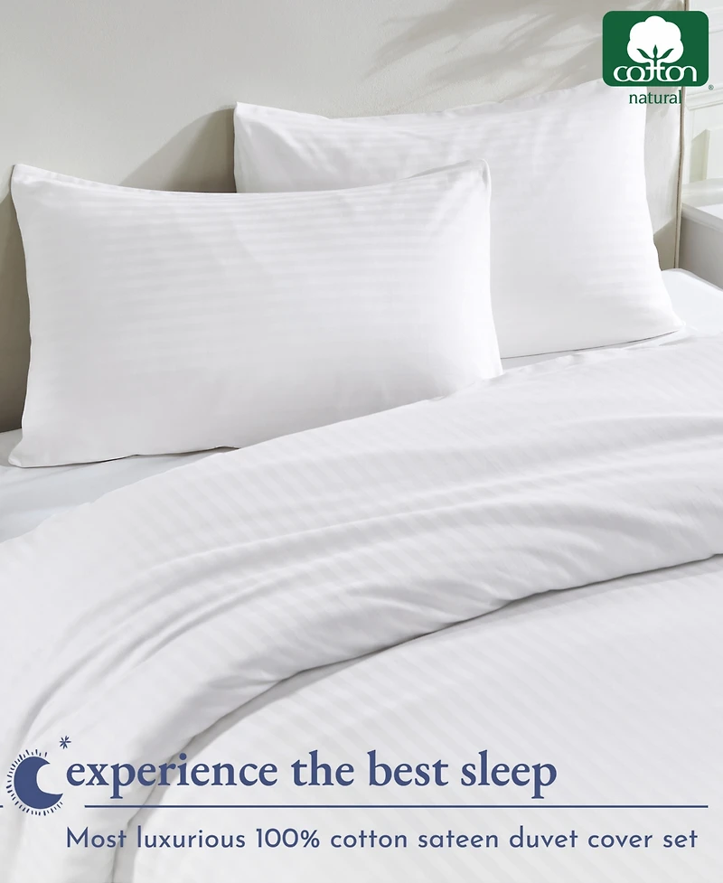 Luxury 3-Piece King Striped Duvet Cover Set - 400 Thread Count 100% Cotton Sateen, Comforter Cover with 2 Pillow Shams by California Design Den