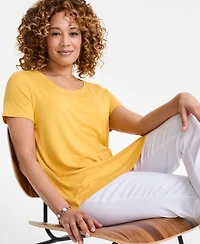 Jm Collection Petite Solid Rayon Span Short-Sleeve Top, Created for Macy's