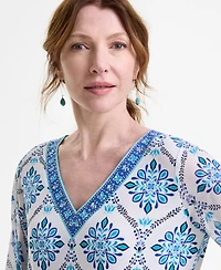 Jm Collection Women's Embellished V-Neck 3/4-Sleeve Top, Exclusively at Macy's