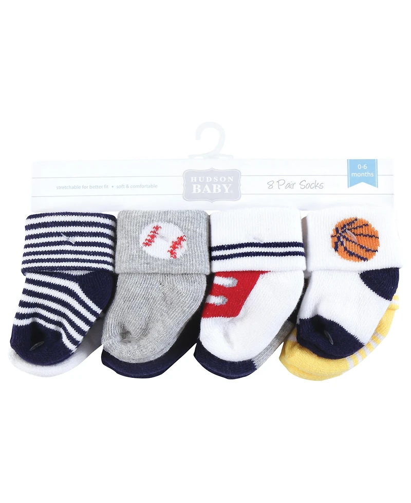 Hudson Baby Boys Comfort 8-Pack Terry Socks
