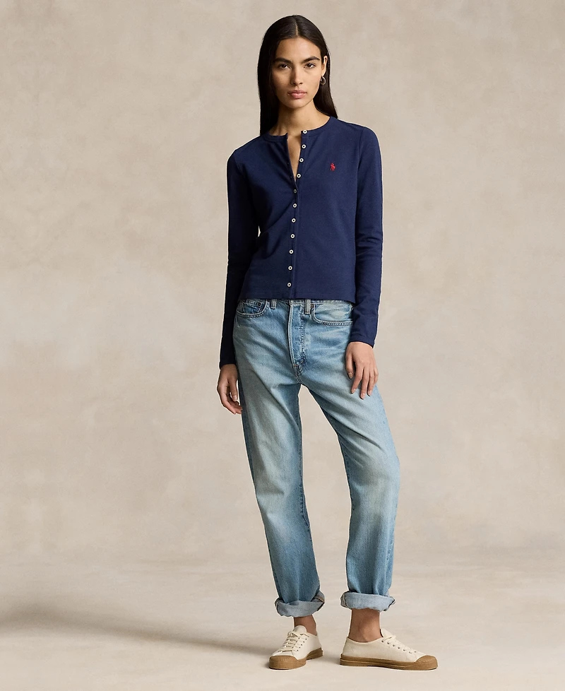 Polo Ralph Lauren Women's Stretch Mesh Cotton Crewneck Cardigan Top