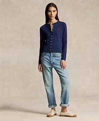 Polo Ralph Lauren Women's Stretch Mesh Cotton Crewneck Cardigan Top