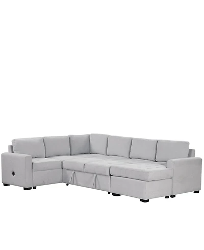 Sectional Sleeper Sofa with Pull-out Bed and Lounge Chair, Usb Type-c Interfaces, Suitable for Living Room, Office, Spacious Spaces