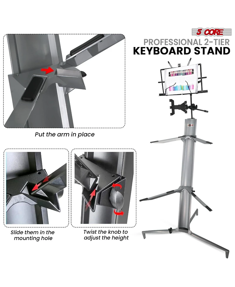 5 Core Keyboard Stand Z Style Sturdy Adjustable Electric Piano Riser Holder + Wheels