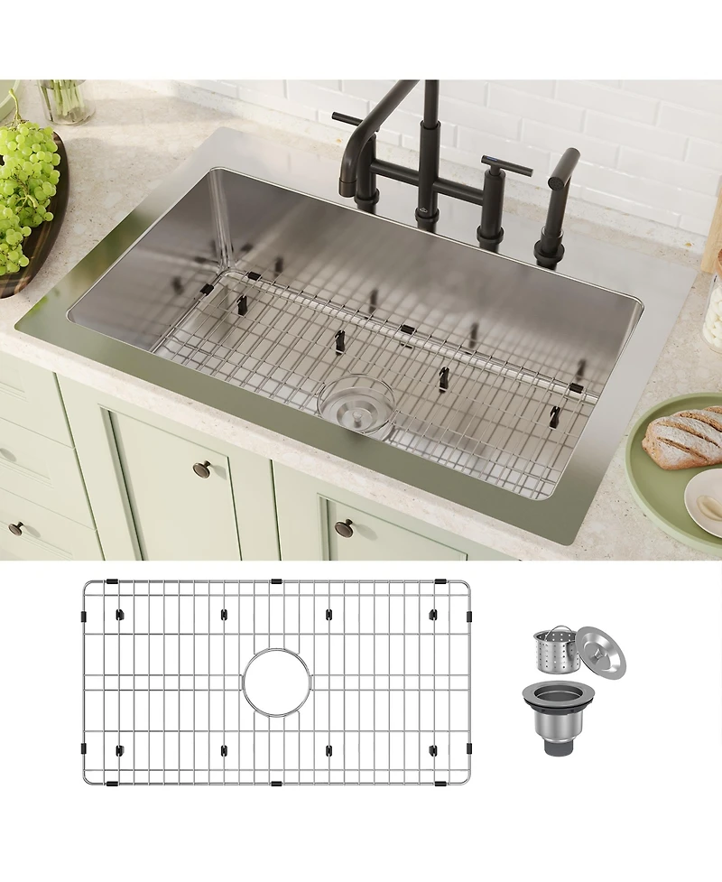 Casainc 33" L x 22" W Single Bowl Stainless Steel Topmount Kitchen Sink with Accessories