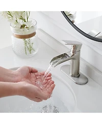 Waterfall Single Hole Single-Handle Low-Arc Bathroom Faucet With Pop-up Drain Assembly Brushed Nickel