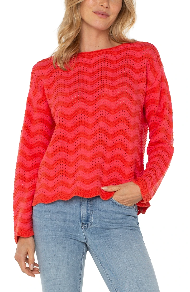 Liverpool Los Angeles Women's Boat-Neck Scalloped-Hem Sweater