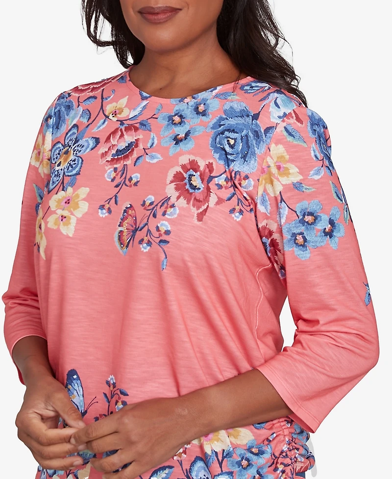 Alfred Dunner Women's Free Spirit Showstopping Crew Neck Floral Knit Top