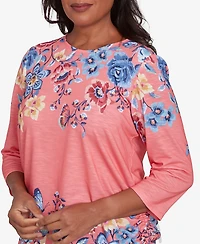 Alfred Dunner Women's Free Spirit Showstopping Crew Neck Floral Knit Top