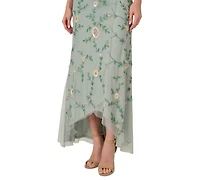 Adrianna Papell Women's Bead Flutter-Sleeve Midi Mesh Dress