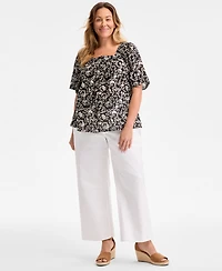 Style & Co Plus Size Printed Flutter-Sleeve Top, Exclusively at Macy's