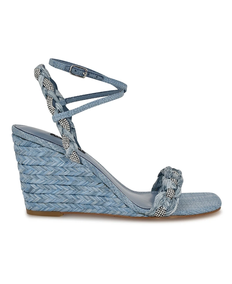 Nine West Women's Nashy Woven Embellished Wedge Sandals