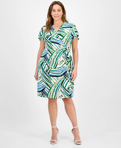 Anne Klein Plus Flutter-Sleeve Classic Faux-Wrap Dress