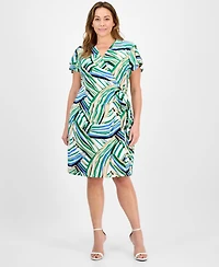 Anne Klein Plus Flutter-Sleeve Classic Faux-Wrap Dress