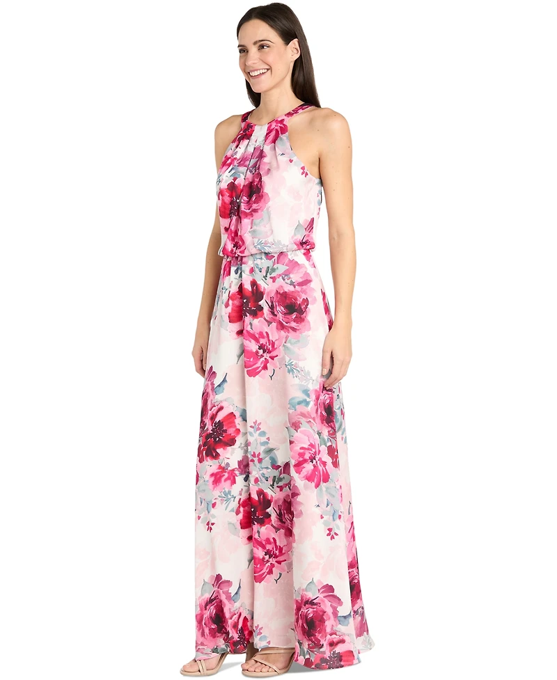 R & M Richards Petite Floral-Print High-Neck Blouson Dress