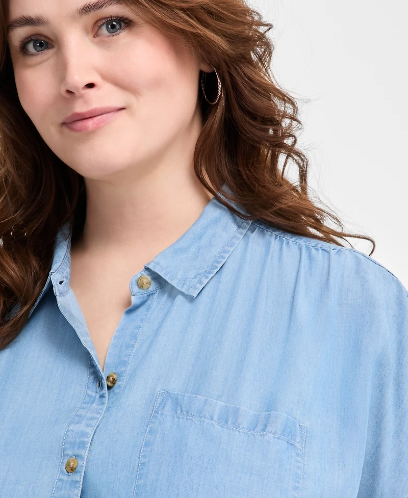Style & Co Plus Size Short-Sleeve Chambray Shirt, Exclusively at Macy's