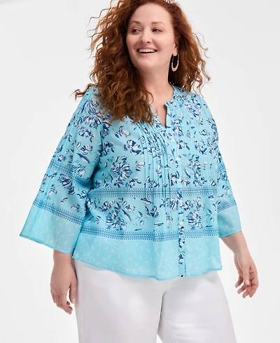 Style & Co Plus Size Printed Pintuck Top, Exclusively at Macy's