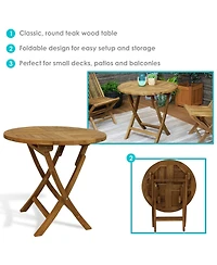 Outdoor Solid Teak Wood with Light Stained Finish Round Patio Dining Table - 32" - Light Brown