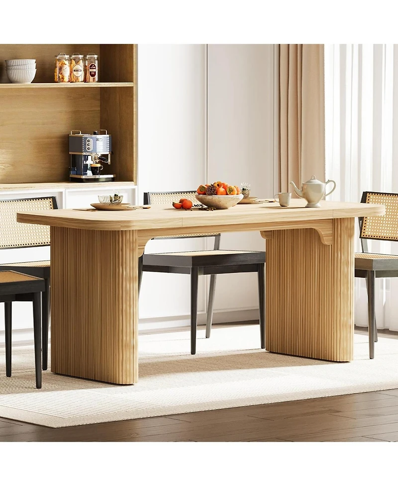 Tribesigns Farmhouse Dining Table for 4-6 People, 62-Inch Modern Kitchen Table with Double Robust Pedestal, Wooden Dinner Table(Only Table)
