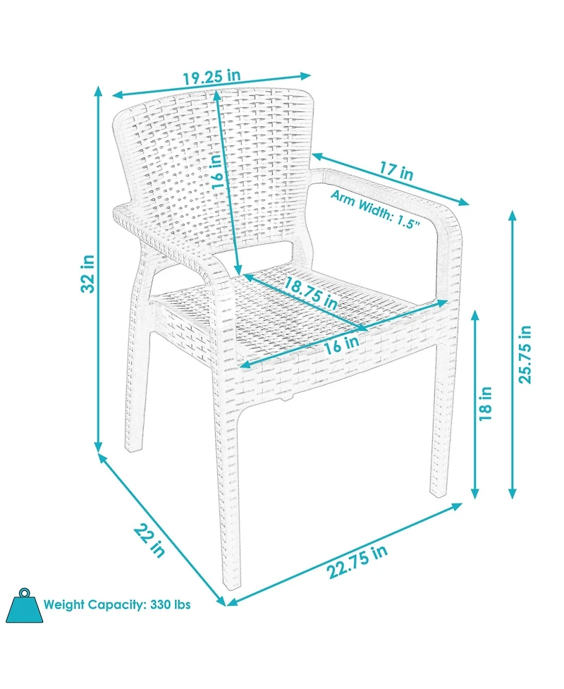 Faux Wicker Rattan Design Plastic All-Weather Commercial-Grade Segonia Indoor/Outdoor Patio Dining Arm Chair