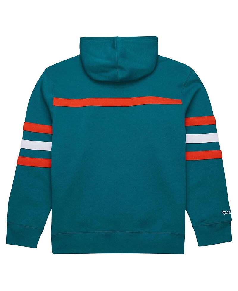 Mitchell & Ness Men's Aqua Miami Dolphins Vintage Logo Head Coach Fleece Pullover Hoodie