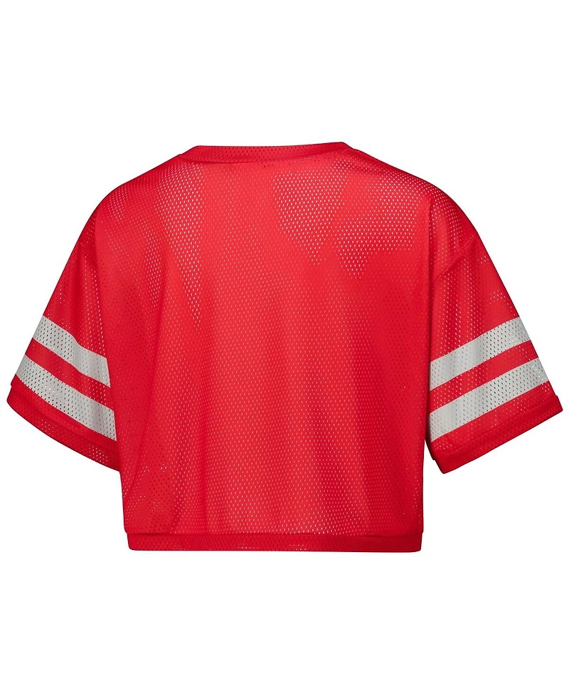 ZooZatz Women's Scarlet Ohio State Buckeyes Mesh Cropped V-Neck T-Shirt