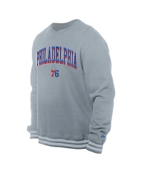 New Era Men's Gray Philadelphia 76ers Chenille Cross Over Pullover Sweatshirt