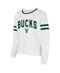Concepts Sport Women's White Milwaukee Bucks Borough Pullover Sweatshirt
