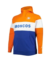 New Era Men's Orange/Royal Denver Broncos Big Tall Throwback Color block Fleece Raglan Pullover Hoodie