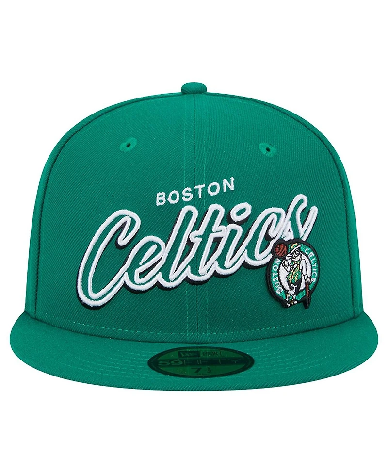 New Era Men's Kelly Green Boston Celtics Sport Night Script Sided 59FIFTY Fitted Hat