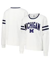 Concepts Sport Women's White Michigan Wolverines Borough French Terry Arch Over Long Sleeve T-Shirt