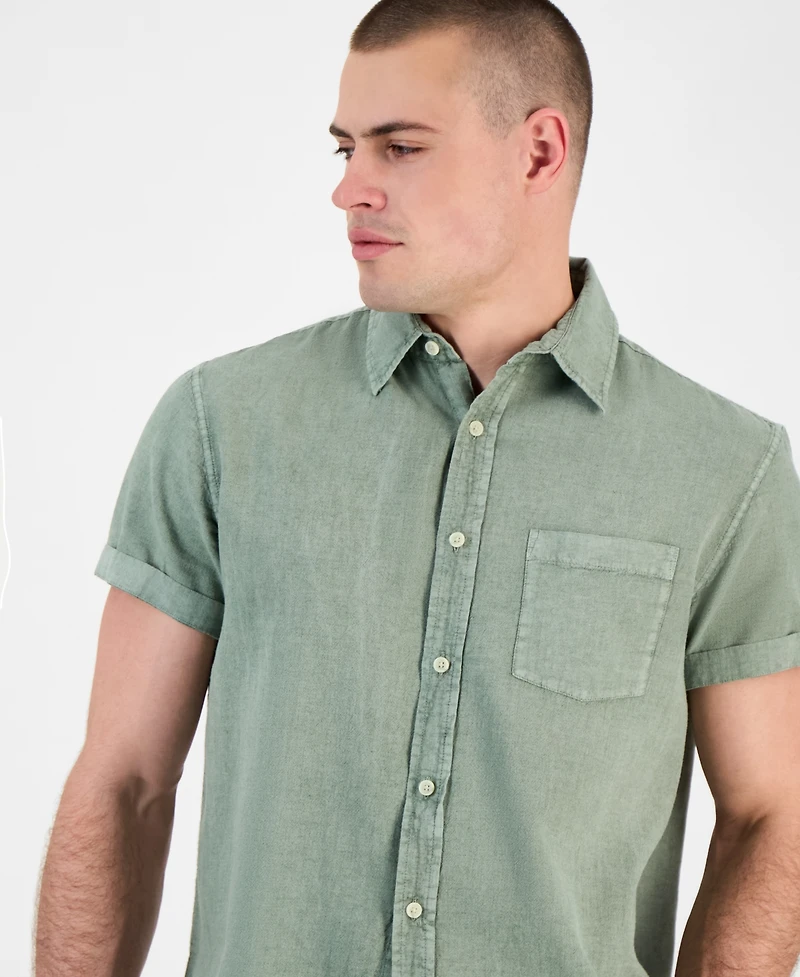 Sun + Stone Men's Blake Linen Chambray Short Sleeve Button-Front Shirt, Created for Macy's