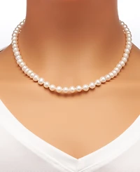 2-Pc. Set Cultured Freshwater Pearl (7- 7-1/2mm) & Cubic Zirconia Collar Necklace & Complementing Stud Earrings