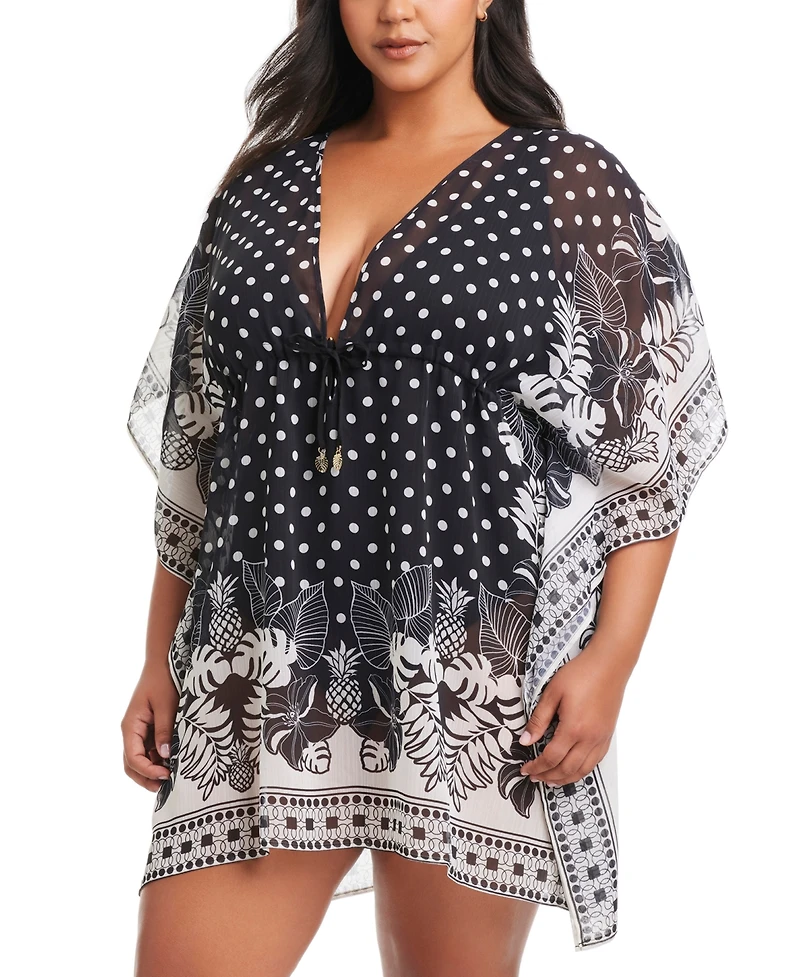 Bleu by Rod Beattie Plus Size Printed Double Trouble Caftan Cover-Up