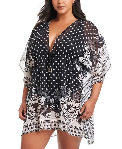 Bleu by Rod Beattie Plus Size Printed Double Trouble Caftan Cover-Up