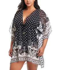Bleu by Rod Beattie Plus Size Printed Double Trouble Caftan Cover-Up