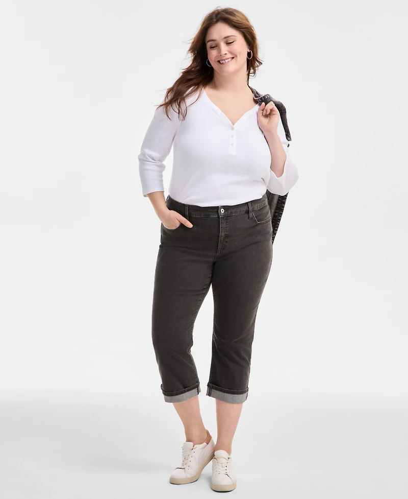 Style & Co Plus Size Mid-Rise Curvy-Fit Capri Jeans, Exclusively at Macy's