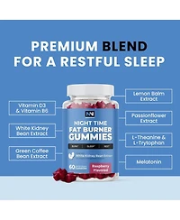 Night Time Fat Burner Gummies, Appetite Suppressant for Weight Loss Gummies, Nobi Nutrition, Raspberry 60ct