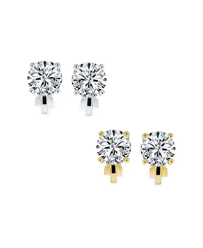 Bling Jewelry Set of 2 Multi Color Cz Clip-On Earrings Rose Gold Silver Plated For Non-Pierced