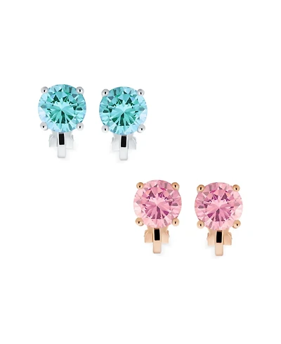 Bling Jewelry Set of 2 Multi Color Cz Clip-On Earrings Rose Gold Silver Plated For Non-Pierced