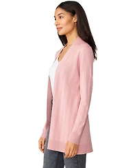 Melissa Paige Petite Pointelle Open-Front Long Cardigan